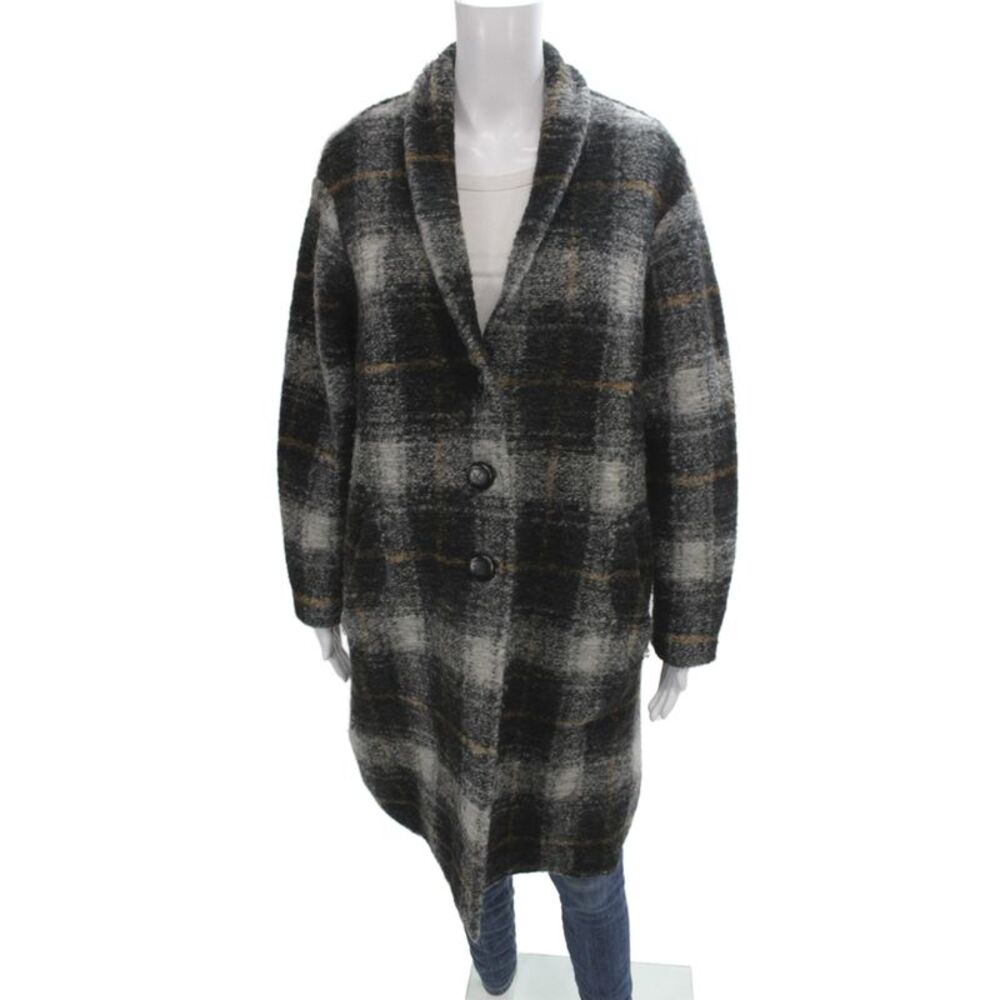 Isabel Marant Etoile Womens Black Plaid Wool Overcoat Long Sleeve Size 34